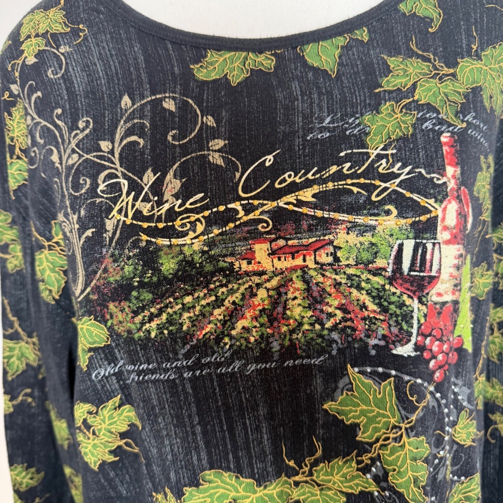 Northern Reflections Wine Country Vineyard Graphic Top Black Size XL Cottagecore - Picture 4 of 9
